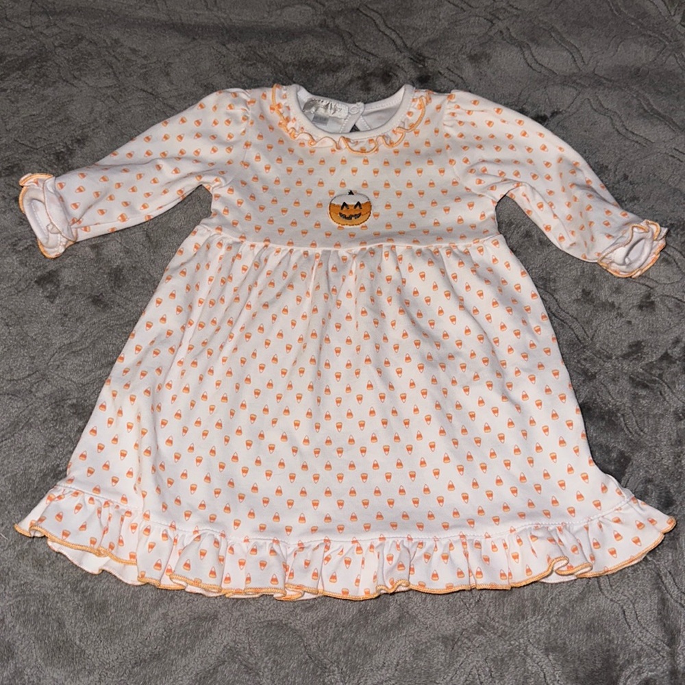Magnolia Baby Candy Corn Halloween Dress w/ Jack-O-Lantern Appliqué Size 6m